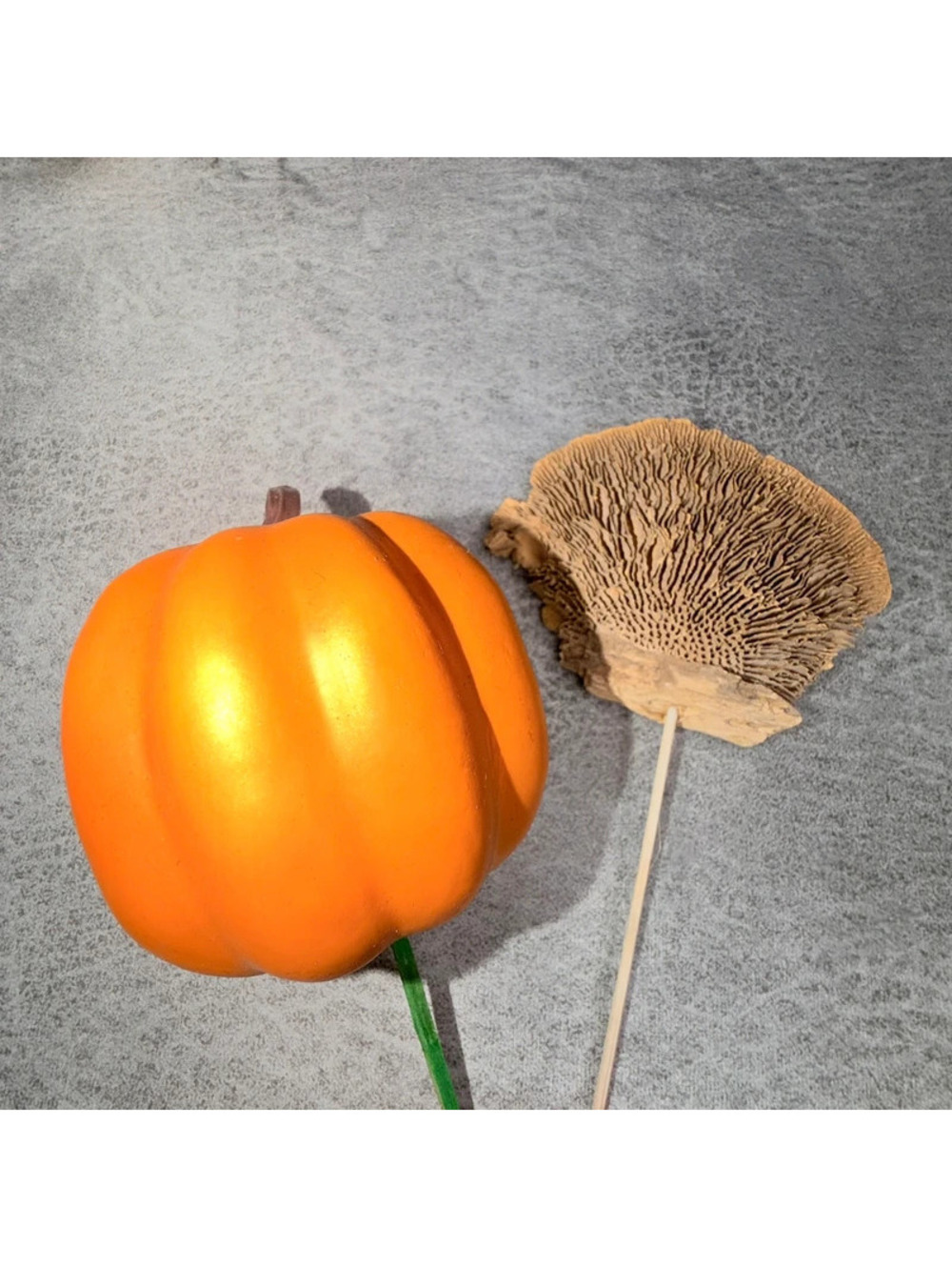 2x Fall Pumpkin & Natural Mushroom Decorative Plant Picks Autumn Halloween Decor